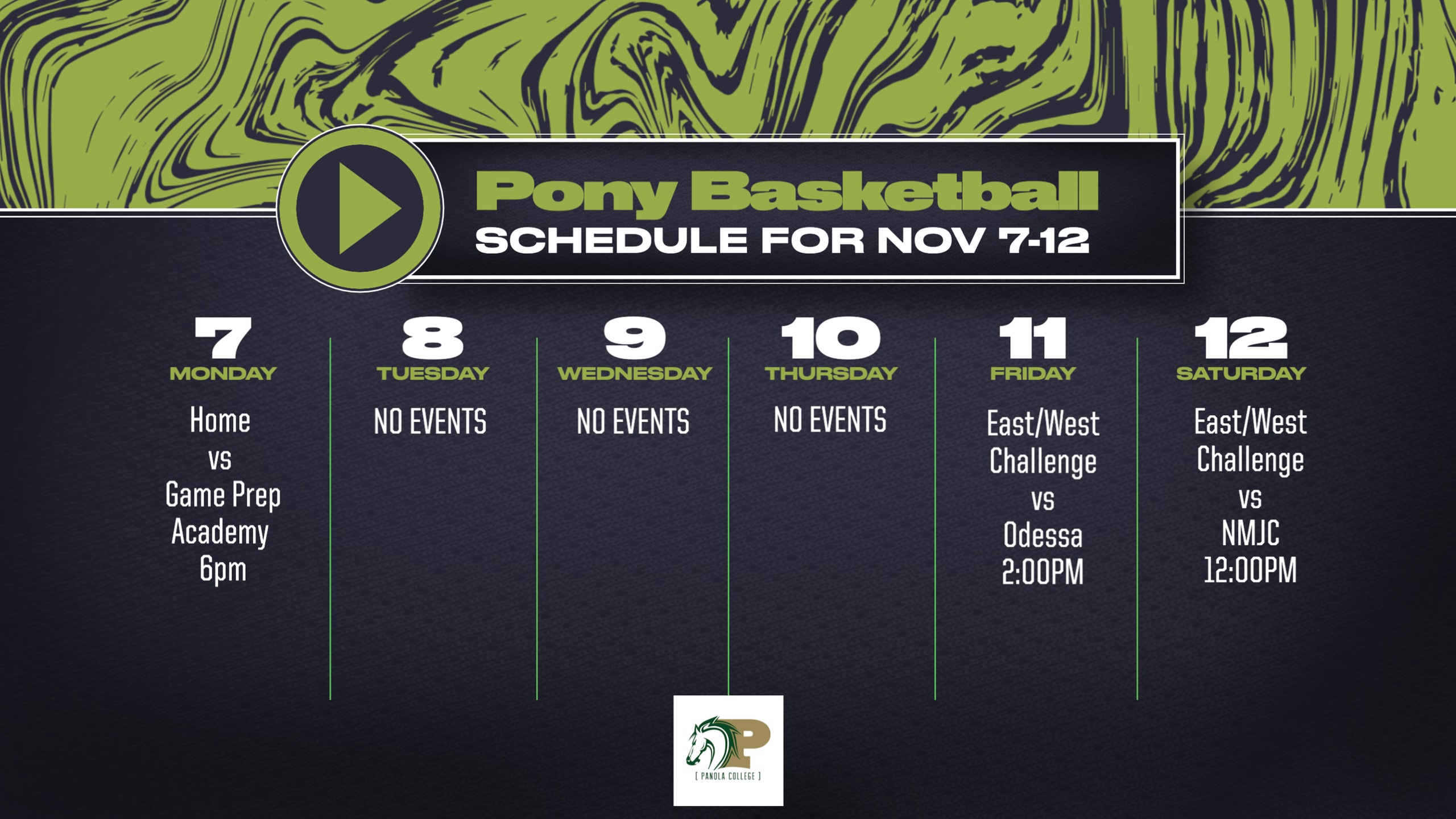 Ponies Week Two Schedule